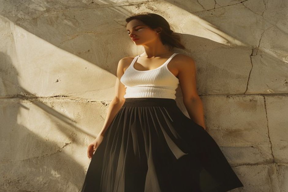 black maxi skirt outfit ideas for women styled in a clean realistic fashion setting