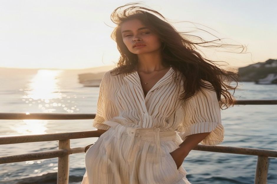 coastal city outfit ideas for women styled in a clean realistic fashion setting