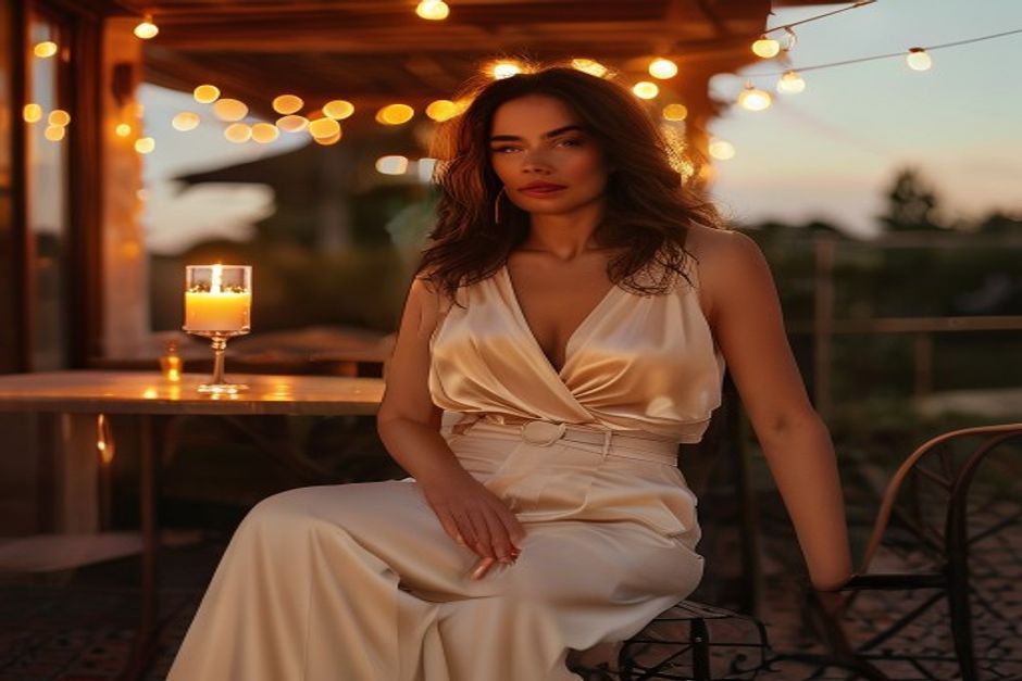 dinner on a patio outfit ideas for women styled in a clean realistic fashion setting