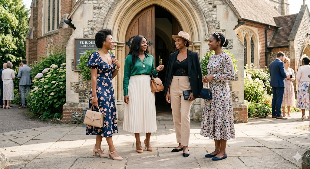 women wearing stylish Sunday church outfits with dresses skirts and polished accessories