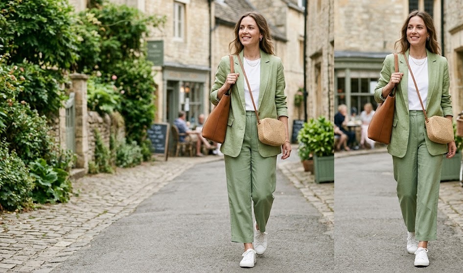 pistachio green outfit ideas for women for weekend trips styled in a clean realistic fashion setting