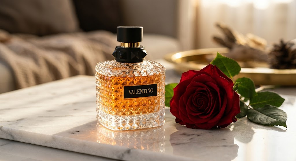 valentino perfume original bottle on luxury surface