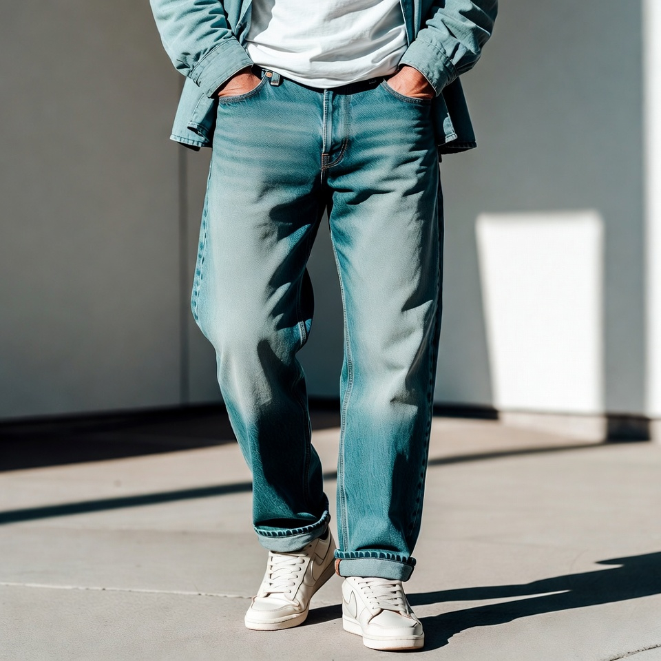 Man wearing a formal 90s-inspired suit with roomier tailoring and dress shoes