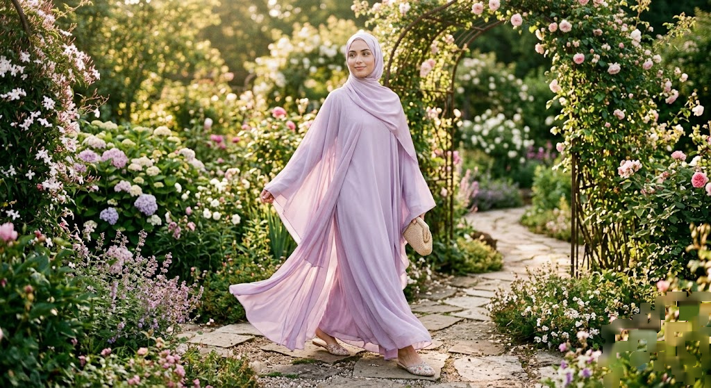 abaya styles with material for ladies pastel