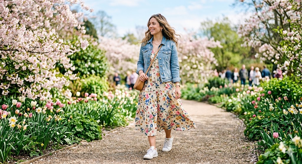 April outfit with smart layering for changing weather