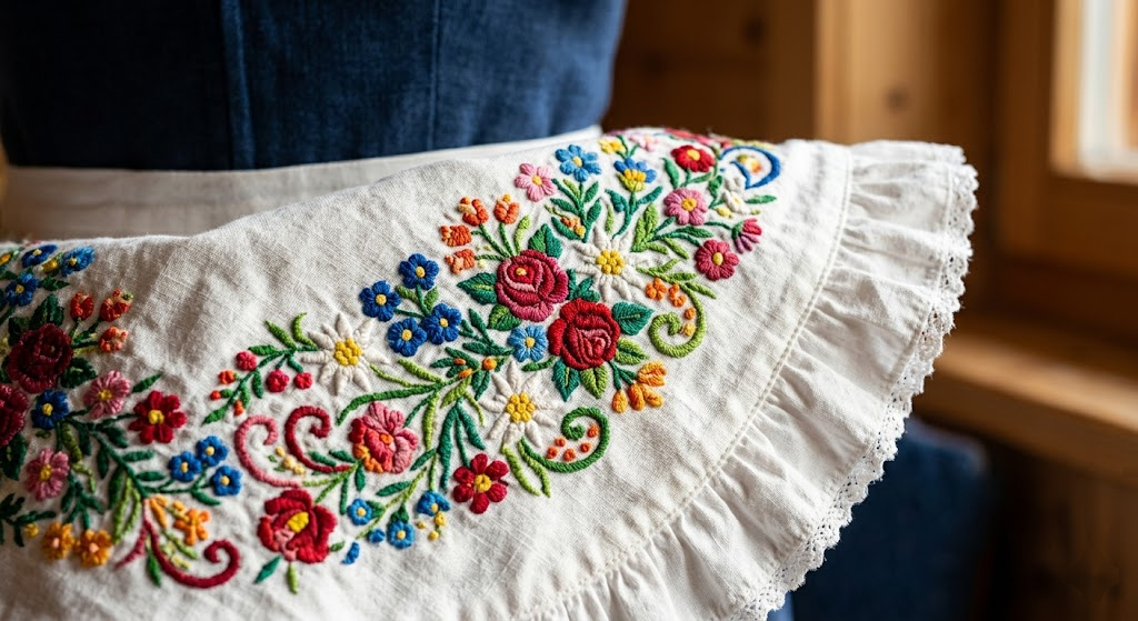 dirndl dress detail embroidery and apron