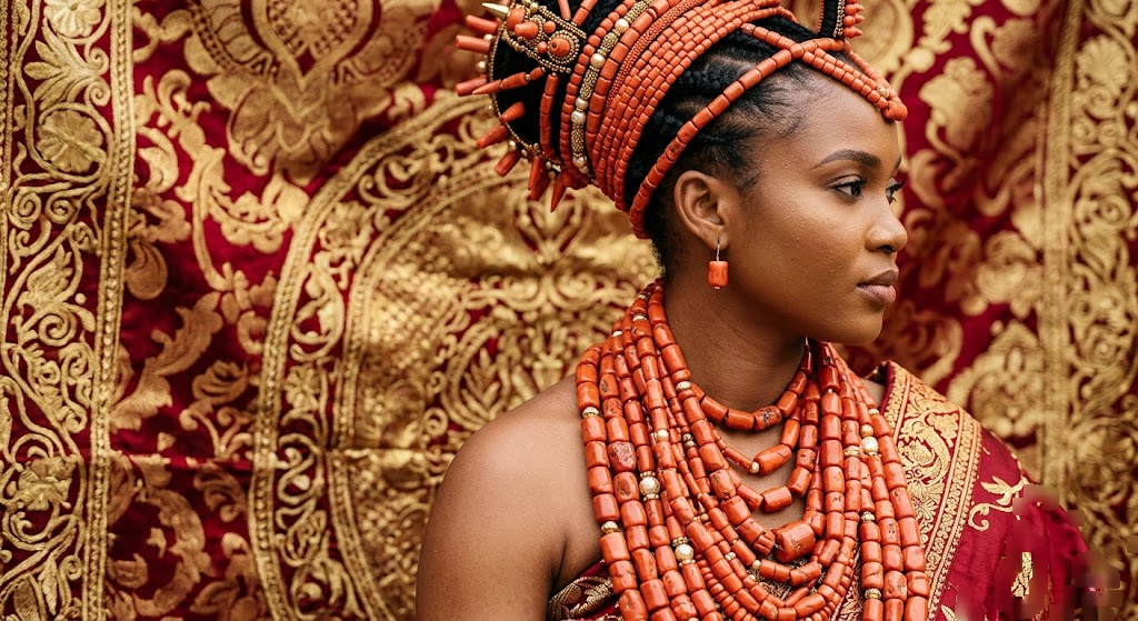igbo traditional attire close-up bead jewelry detail