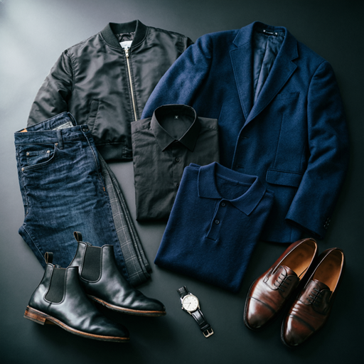 men's party outfit essentials arranged for a polished social look