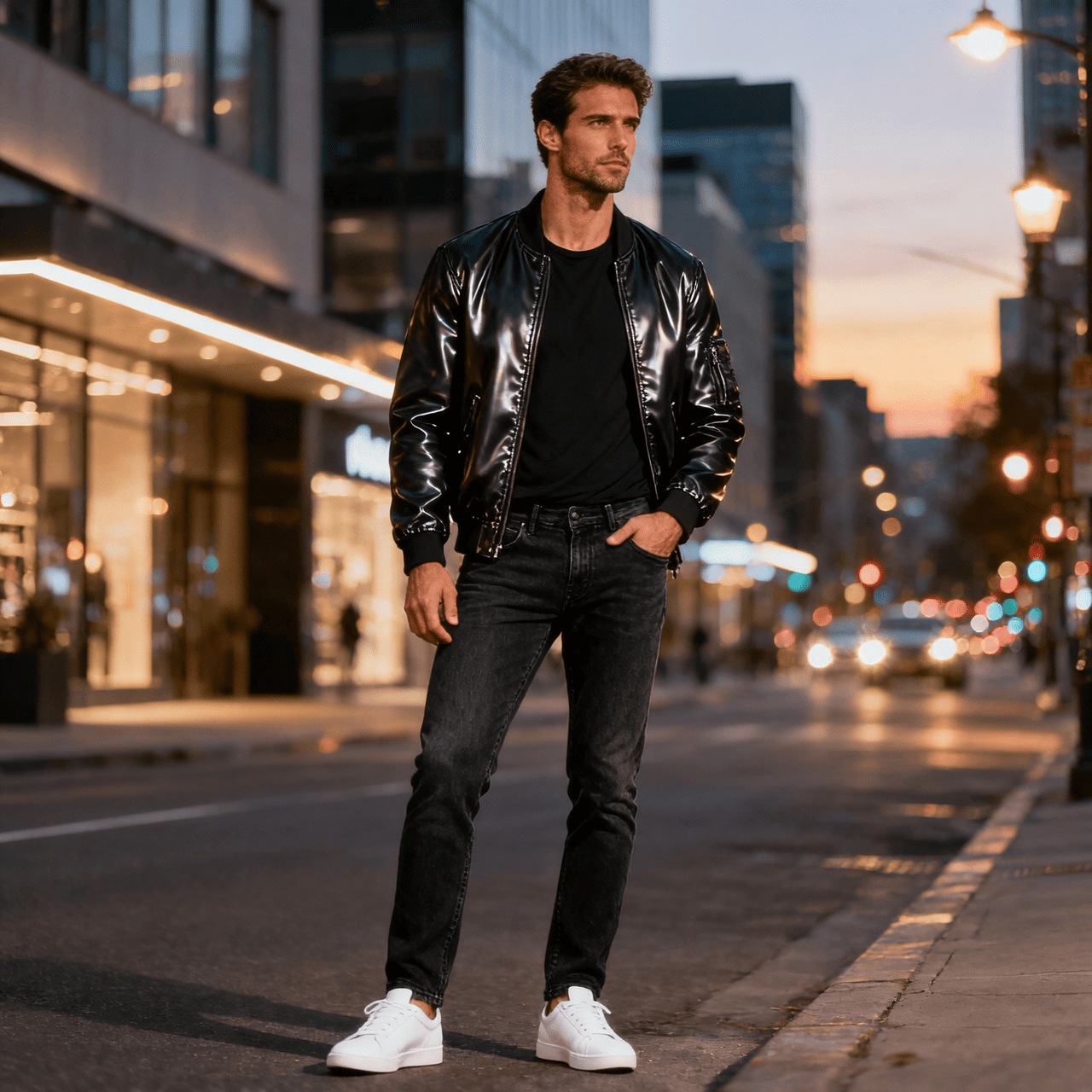 man in a classy party outfit with tailored trousers fitted shirt and loafers