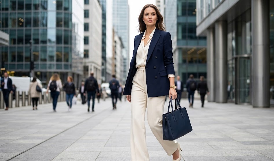 navy and cream outfit ideas for women for work second styling look