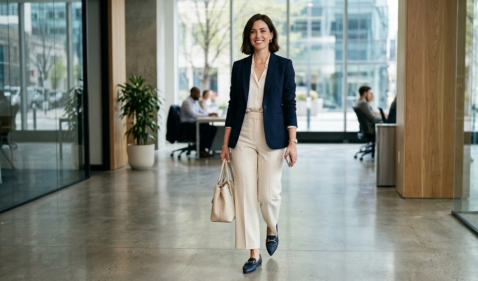 navy and cream outfit ideas for women for work third styling look