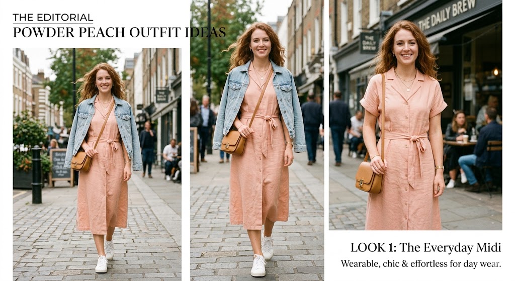 powder peach outfit ideas for women first styling look