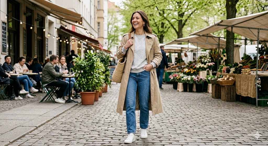 : relaxed weekend April outfit with light layers and sneakers