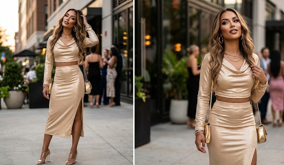 soft gold outfit ideas for women for dinner third styling look