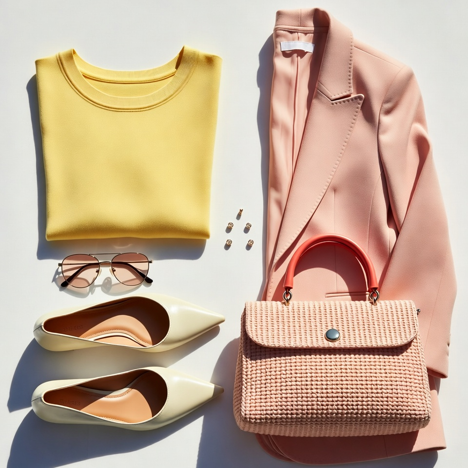 Spring 2026 fashion color palette featuring butter yellow, powder pink, cream, and red accents