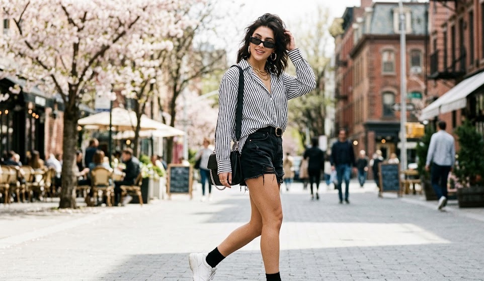 stripe shirt outfit ideas for women in spring second styling look