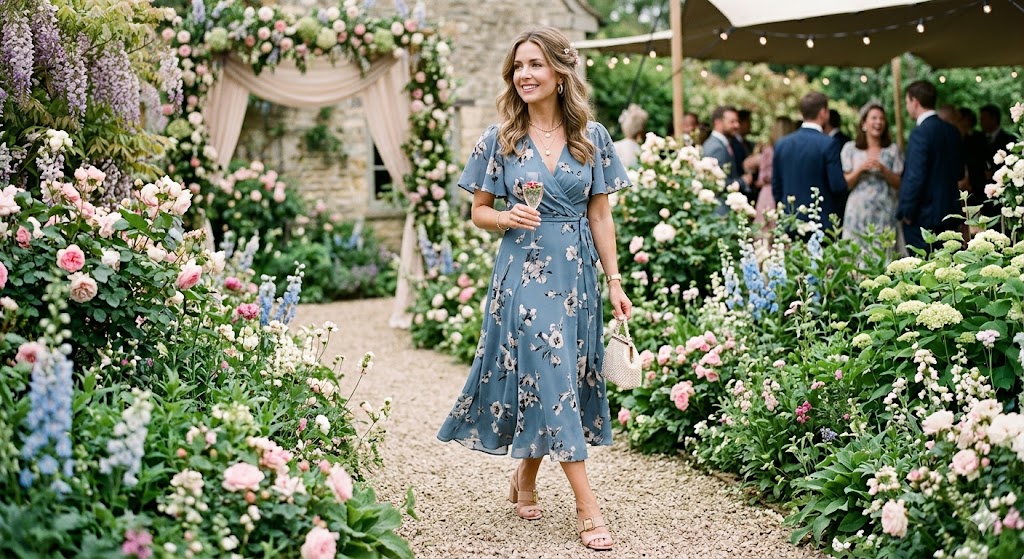 fresh spring wedding outfit with soft colors and elegant details